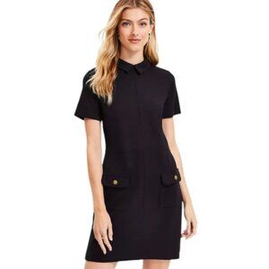 Loft Women's Black Ponte Pocket Dress Peter Pan Collar , Bronze Buttons Black L